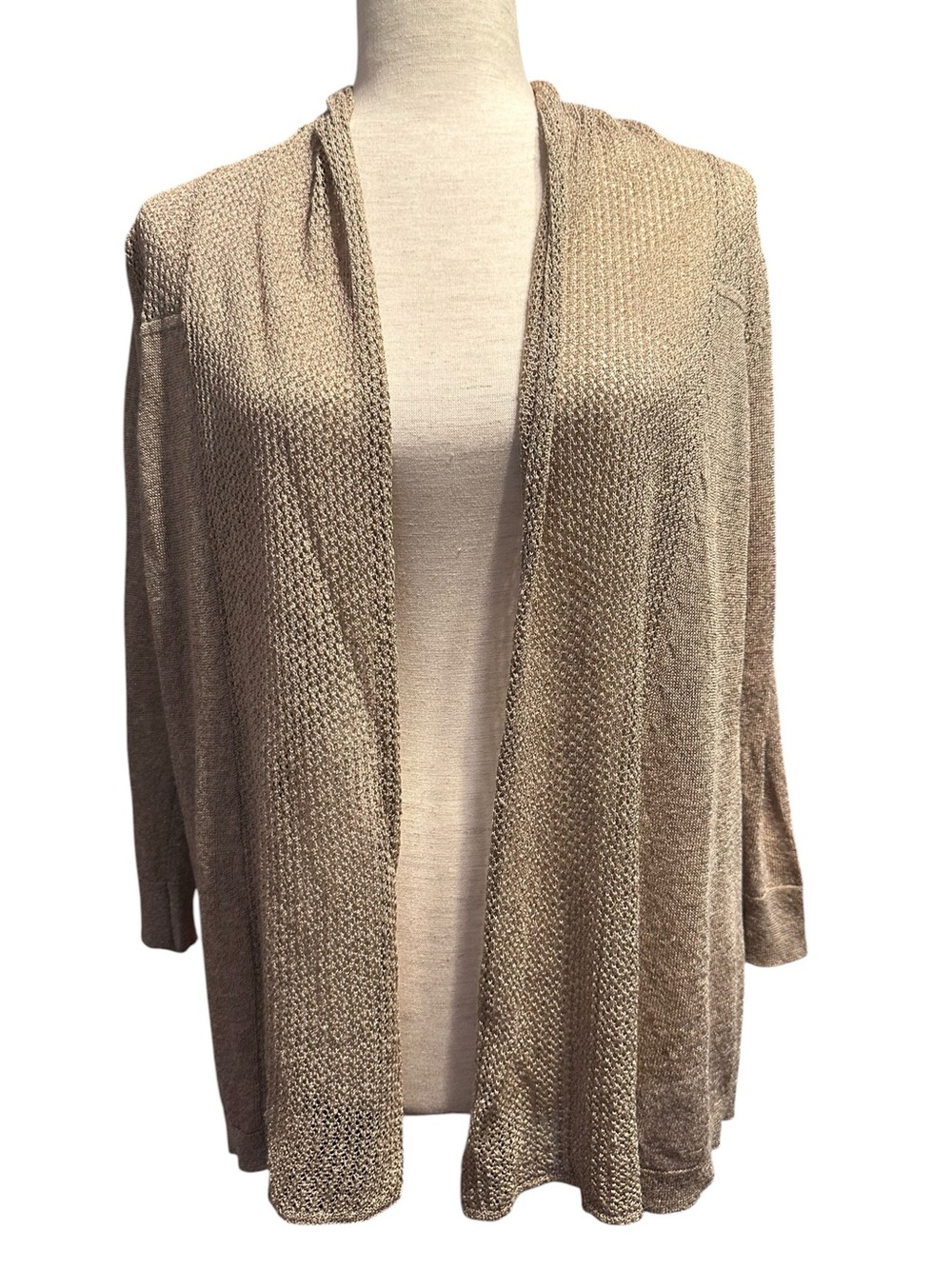 Luca Luca Linen Blend Tan Cardigan Sweater Small Lagenlook Beachy Quiet Luxury